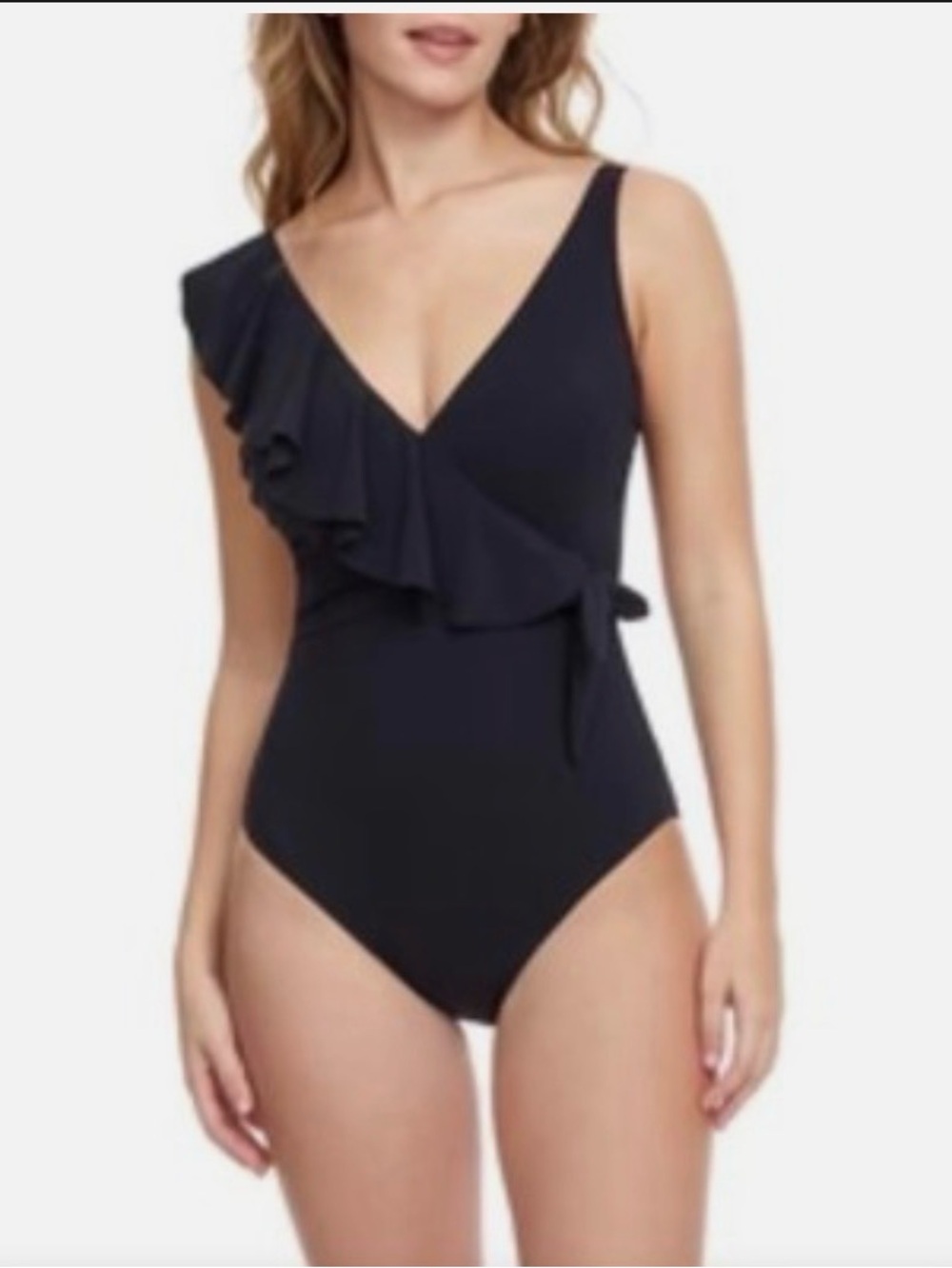 Profile by gottex Ruffled One-Shoulder Black One-Piece Swimsuit size 12